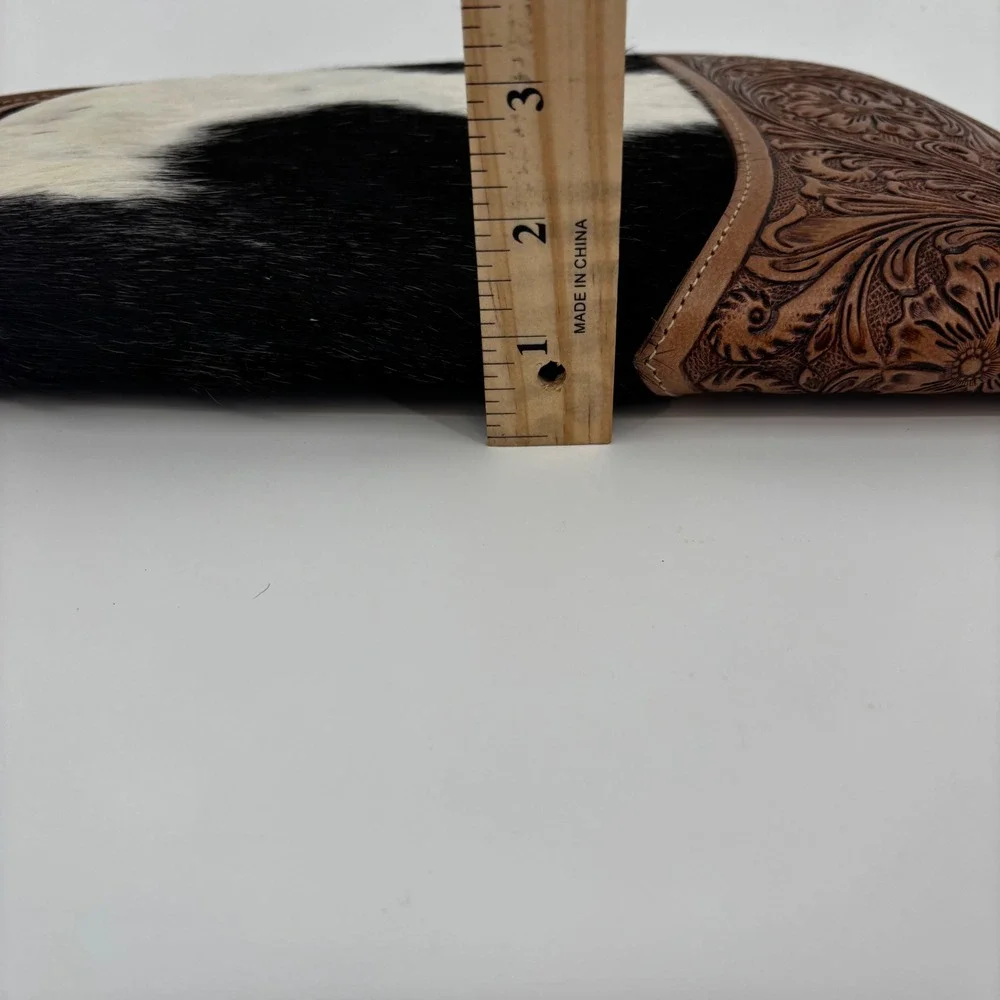 Myra Sonoran Range Long Pistol Pouch Case Brown Cow Tooled Leather Hair-on Hide
